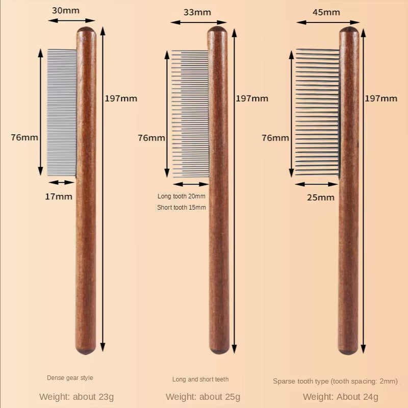 Pet Comb with Rounded Ends Stainless Steel Teeth for Long and Short Haired Cats Wooden Handle Cat Dog Combs Pet Grooming Tool
