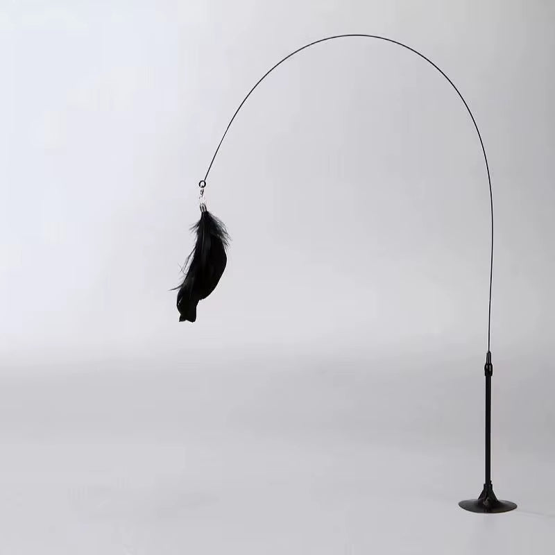 Cat Toys Interactive Cat Toy Steel Wire Feather Toys for Cats Stick Suction Cup Feather Cats Toy with Bell Teaser Pet Products