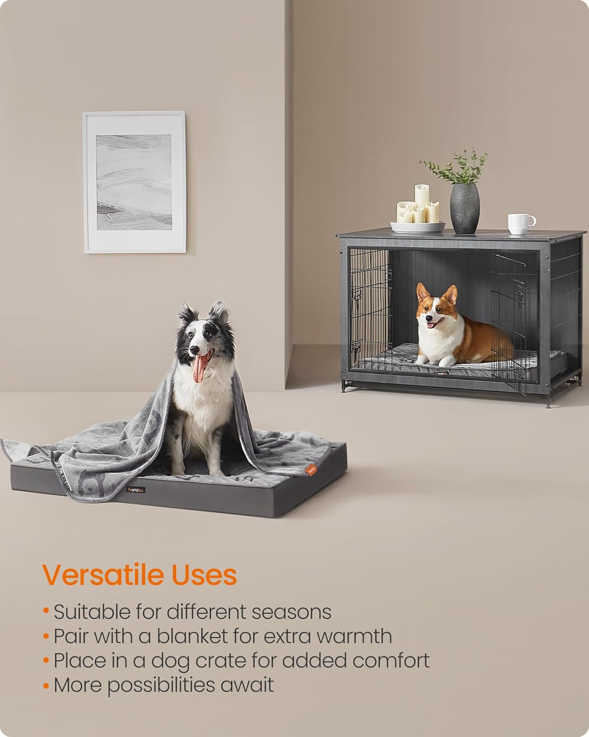 Orthopedic Dog Bed, Large Washable Dog Bed Mattress for Dog Crate, Double-Sided Egg Crate Foam Pet Bed with Waterproof Removable Cover, Side Handle, XL, 105 X 73 X 10 Cm, Dove Grey PGW243G01