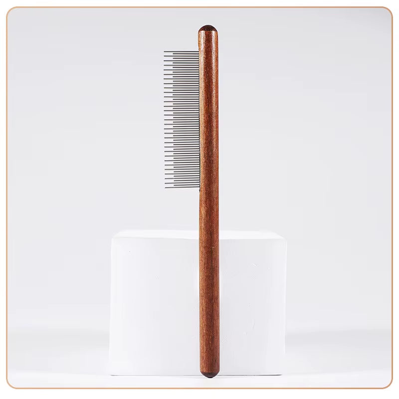 Pet Comb with Rounded Ends Stainless Steel Teeth for Long and Short Haired Cats Wooden Handle Cat Dog Combs Pet Grooming Tool