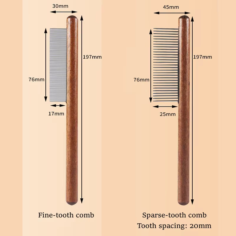 Pet Comb with Rounded Ends Stainless Steel Teeth for Long and Short Haired Cats Wooden Handle Cat Dog Combs Pet Grooming Tool