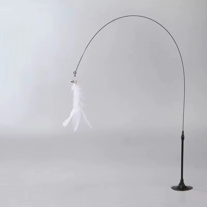 Cat Toys Interactive Cat Toy Steel Wire Feather Toys for Cats Stick Suction Cup Feather Cats Toy with Bell Teaser Pet Products
