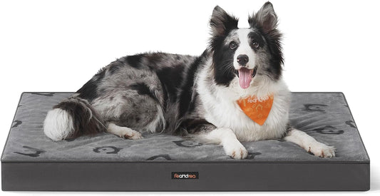 Orthopedic Dog Bed, Large Washable Dog Bed Mattress for Dog Crate, Double-Sided Egg Crate Foam Pet Bed with Waterproof Removable Cover, Side Handle, XL, 105 X 73 X 10 Cm, Dove Grey PGW243G01