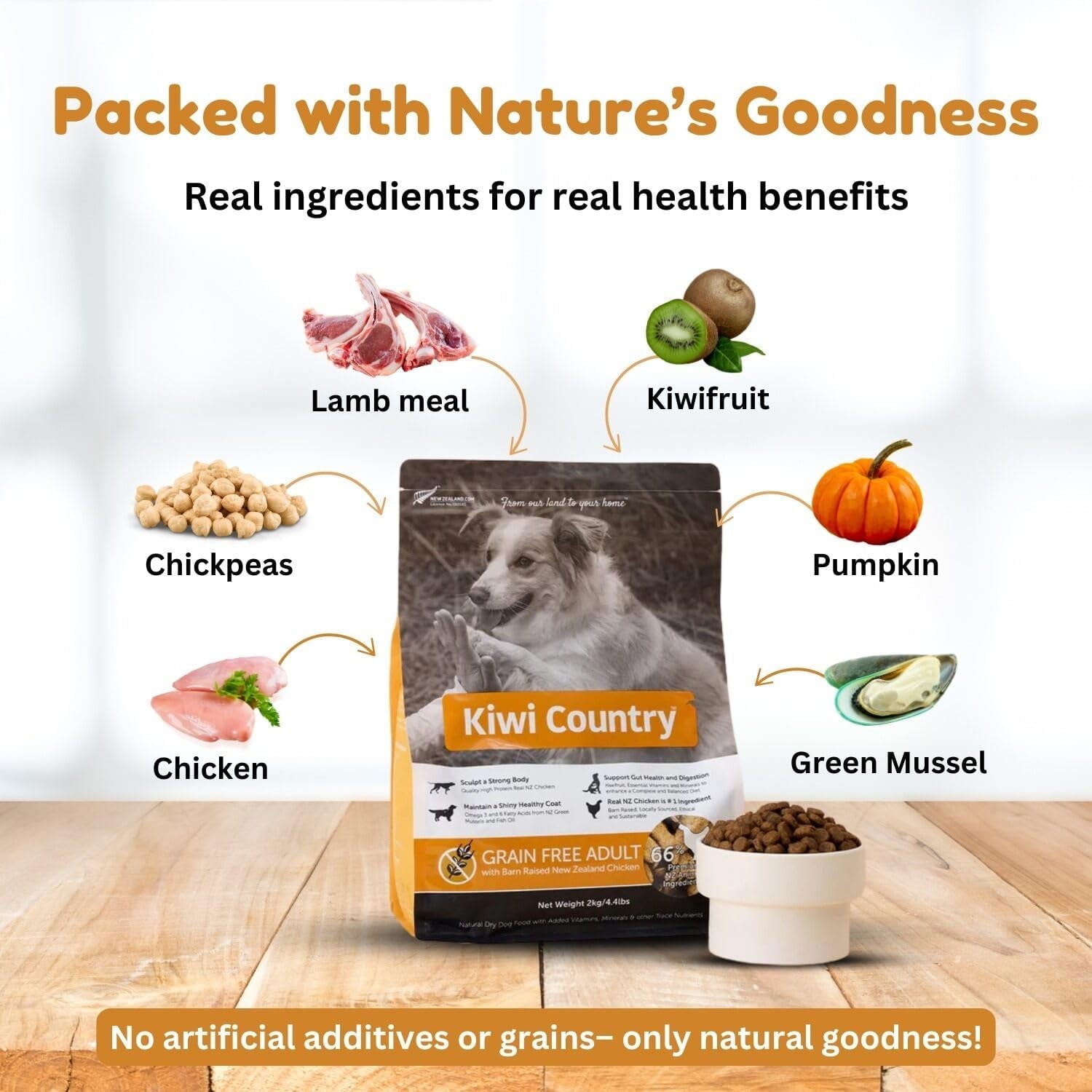 Grain-Free Chicken Dry Dog Food, 2Kg, Cage-Free Chicken, Nutrient-Dense Formula, High-Protein, Natural Dog Food Made in New Zealand – for All Breeds & Sensitive Stomachs