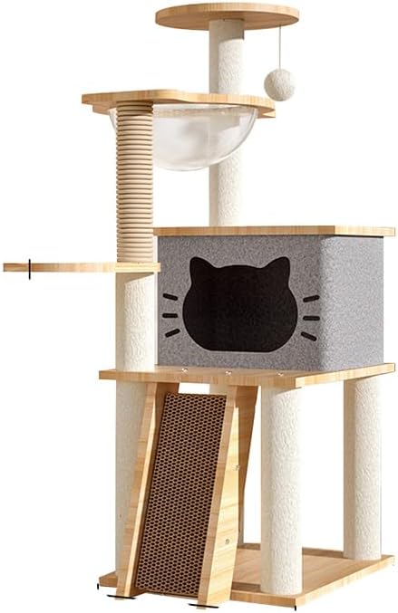 Wooden Cat Tree, 150Cm/130Cm/120Cm Cat Furniture with Scratching Posts, Modern Cat Tower with Hammocks, Toys, Cat Condo Modern Environmental-Friendly Woodcraft Style (1.2M)