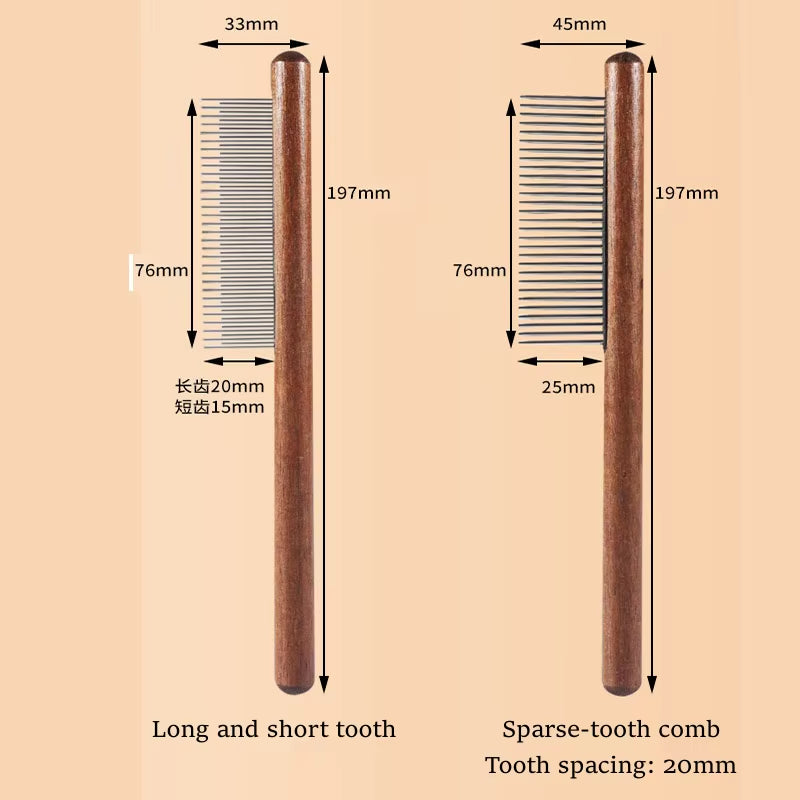 Pet Comb with Rounded Ends Stainless Steel Teeth for Long and Short Haired Cats Wooden Handle Cat Dog Combs Pet Grooming Tool