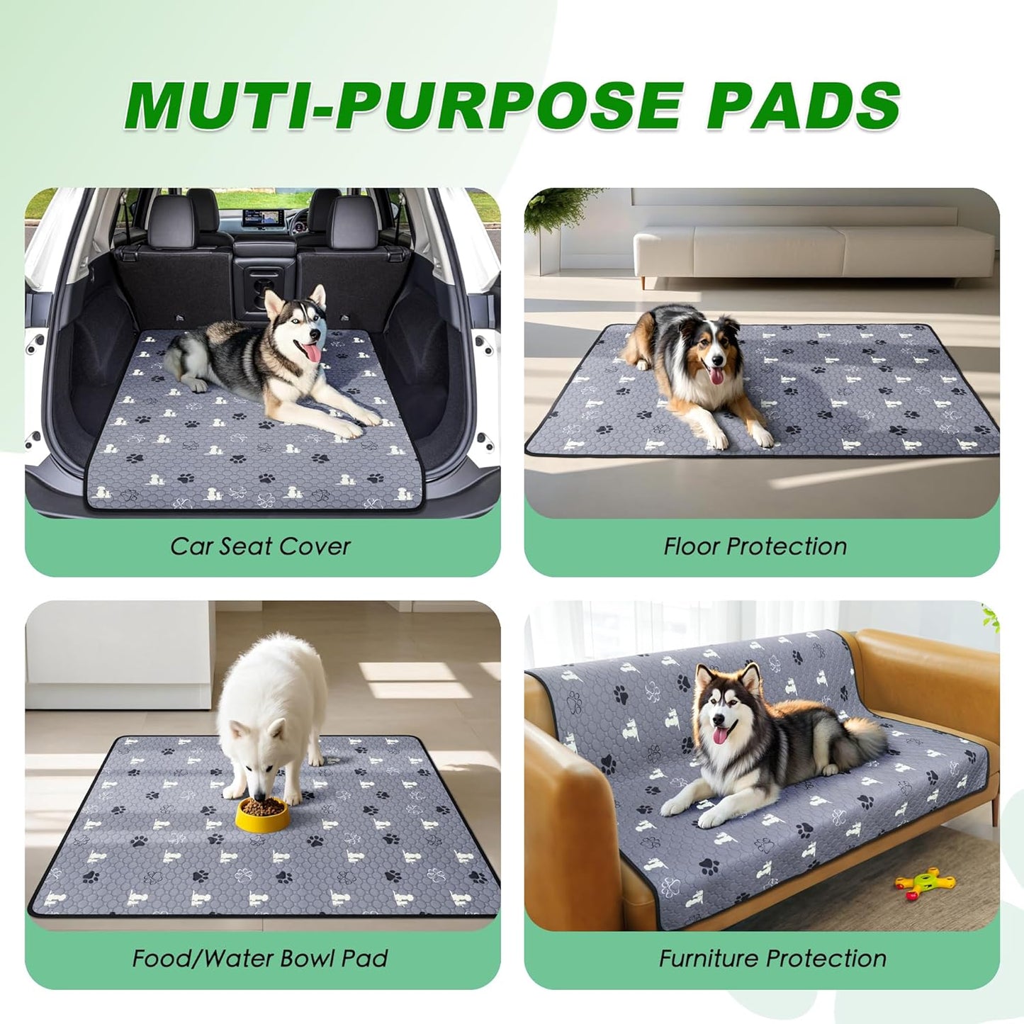 Washable Pee Pads for Dogs Mat, 4 Pack Absorbent Reusable Training Dog Pads Pet Puppy Pads, Non-Slip Potty Pads for Whelping, Playpen, Crate, Bed, Grey 18"X24"