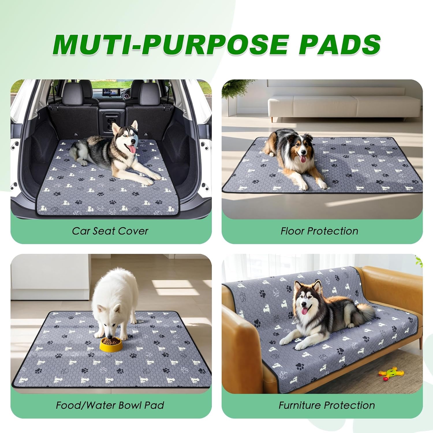 Washable Pee Pads for Dogs Mat, 4 Pack Absorbent Reusable Training Dog Pads Pet Puppy Pads, Non-Slip Potty Pads for Whelping, Playpen, Crate, Bed, Grey 18"X24"