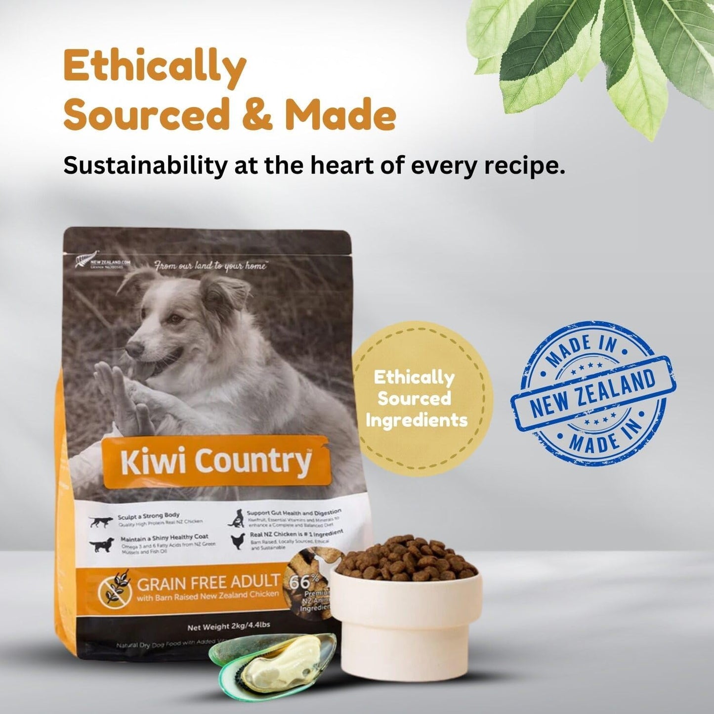 Grain-Free Chicken Dry Dog Food, 2Kg, Cage-Free Chicken, Nutrient-Dense Formula, High-Protein, Natural Dog Food Made in New Zealand – for All Breeds & Sensitive Stomachs