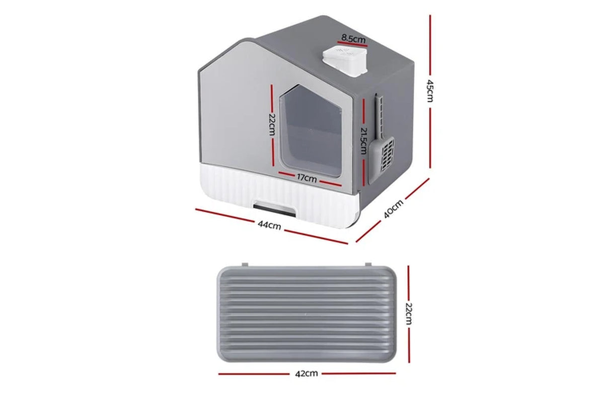 I.Pet Cat Litter Box Large Tray Kitty Toilet Enclosed Cat Litter Box Hooded Scoop Mat Grey