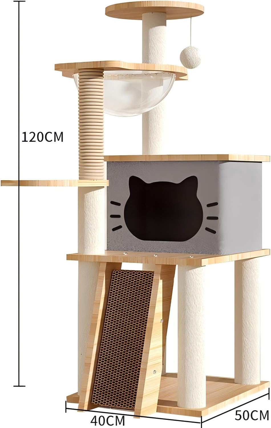 Wooden Cat Tree, 150Cm/130Cm/120Cm Cat Furniture with Scratching Posts, Modern Cat Tower with Hammocks, Toys, Cat Condo Modern Environmental-Friendly Woodcraft Style (1.2M)