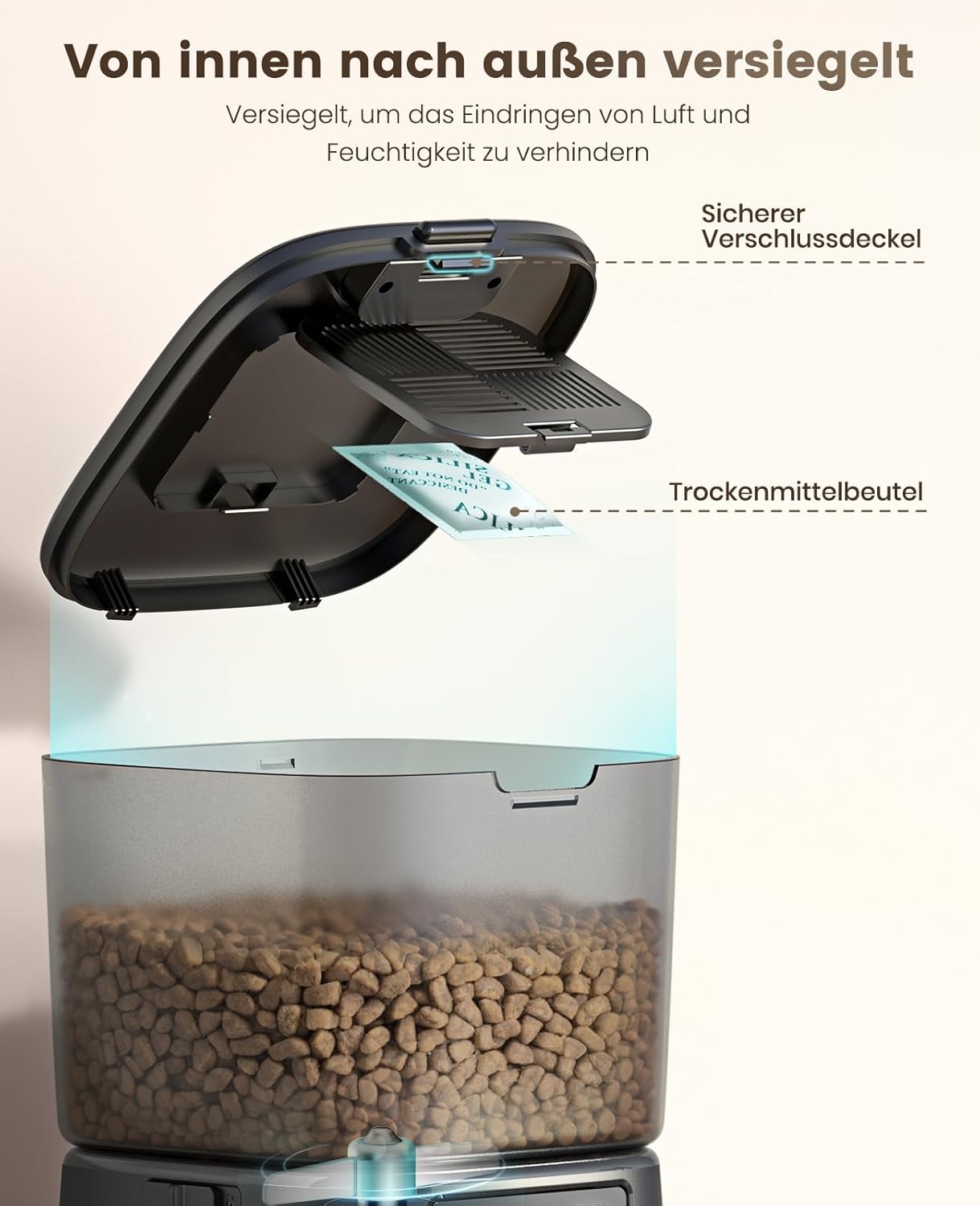 Automatic Cat Feeder, 3.5L Smart Timed Pet Feeder Dry Food Dispenser with Desiccant Bag for Cats/Dogs, App Control,1-12 Meals a Day,10S Meal Call,Dual Power,Stainless Steel Bowl(Black)