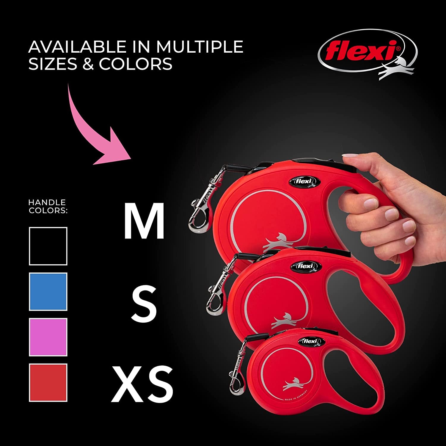 New Classic Retractable Dog Leash (Cord), 16 Ft, Medium, Pink