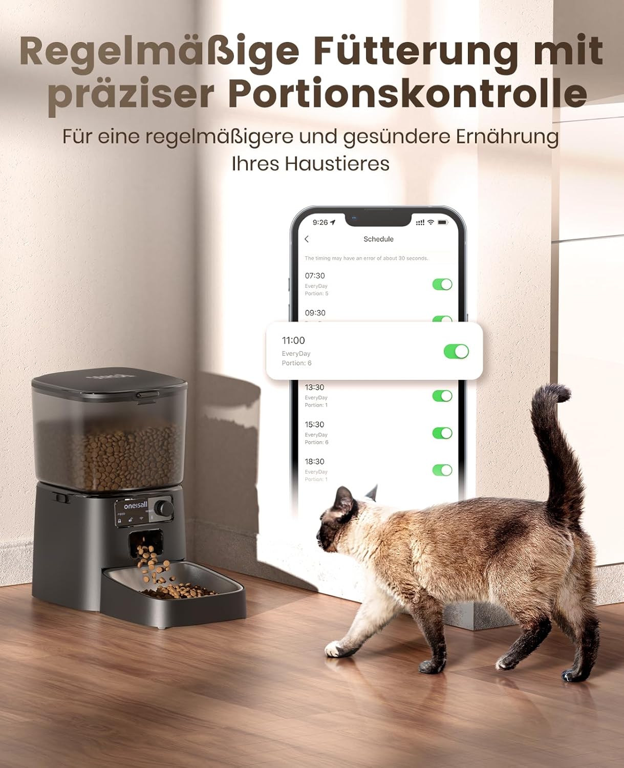 Automatic Cat Feeder, 3.5L Smart Timed Pet Feeder Dry Food Dispenser with Desiccant Bag for Cats/Dogs, App Control,1-12 Meals a Day,10S Meal Call,Dual Power,Stainless Steel Bowl(Black)