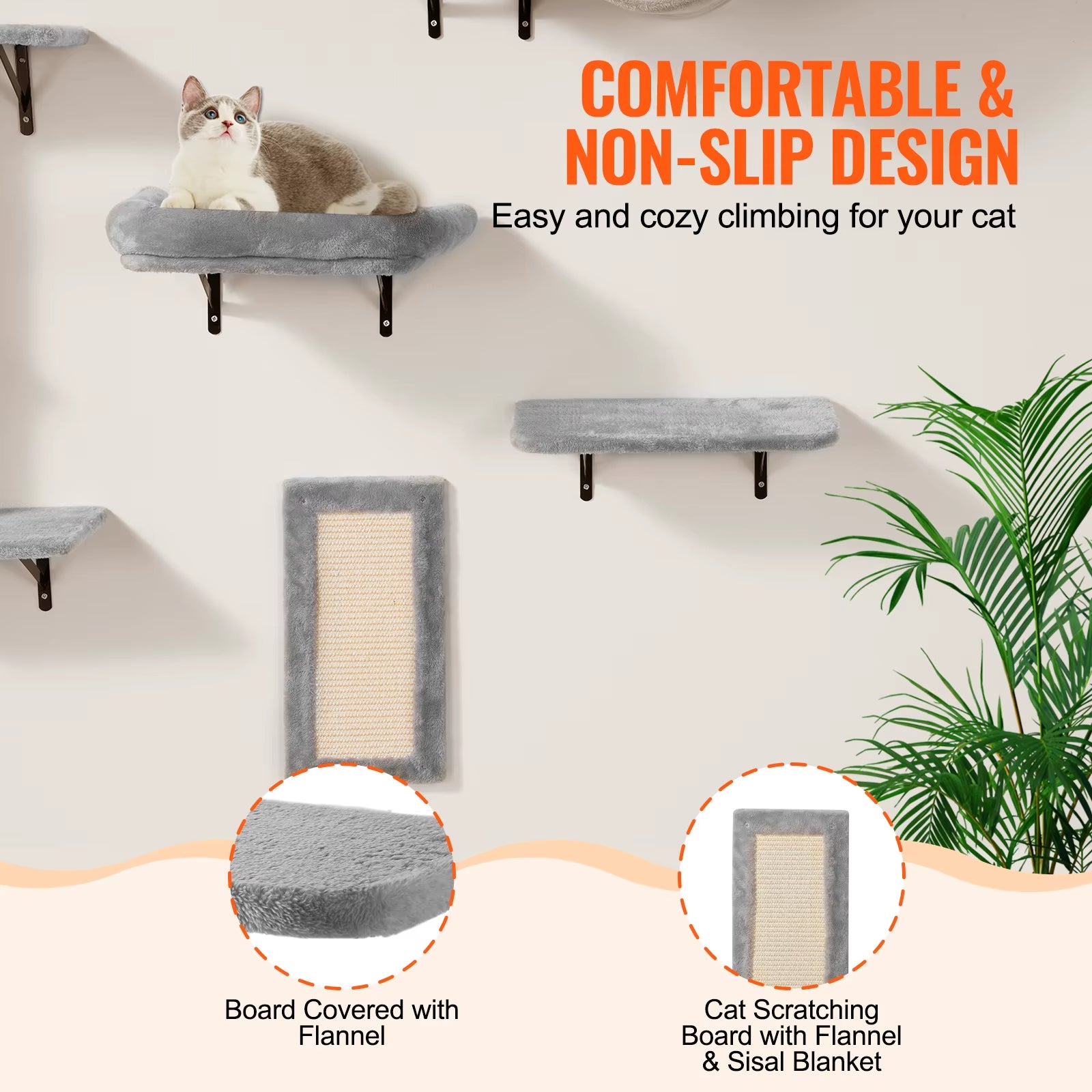 Succebuy Wall Mounted Cat Shelves Cat Wall Shelves and Perches with Jumping Boards Cat Tree & Cat Grip Cat Furniture and Shelves