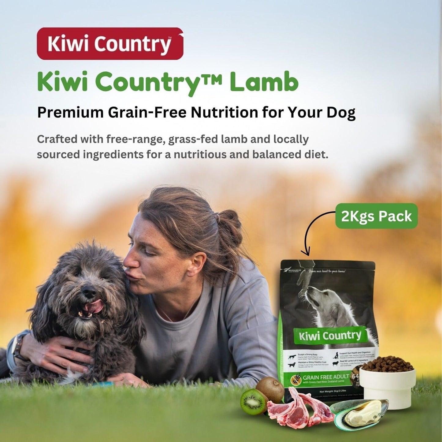Premium Grain-Free Lamb Dry Dog Food - 2Kg of Nutrient-Dense, High-Protein Formula for All Breeds & Sensitive Stomachs, Made with Grass-Fed Lamb in New Zealand