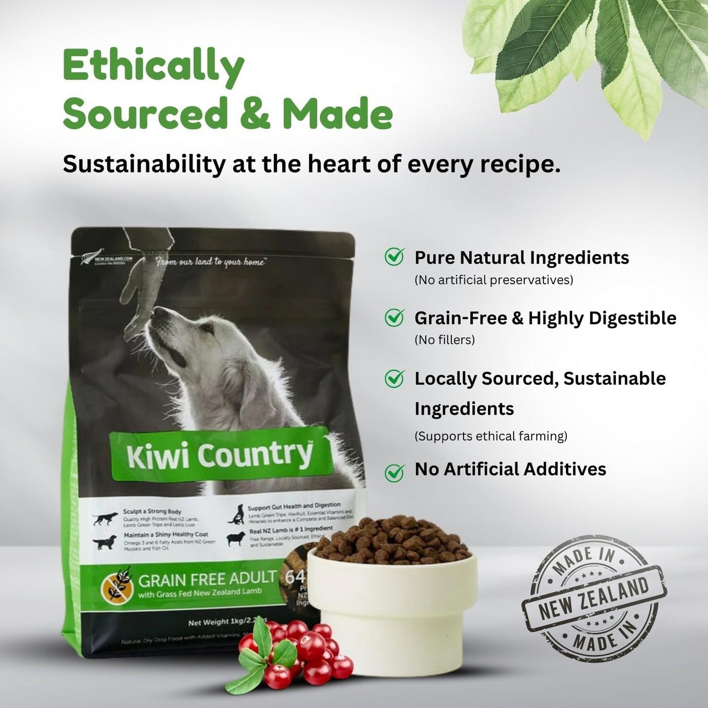 Premium Grain-Free Lamb Dry Dog Food - 2Kg of Nutrient-Dense, High-Protein Formula for All Breeds & Sensitive Stomachs, Made with Grass-Fed Lamb in New Zealand