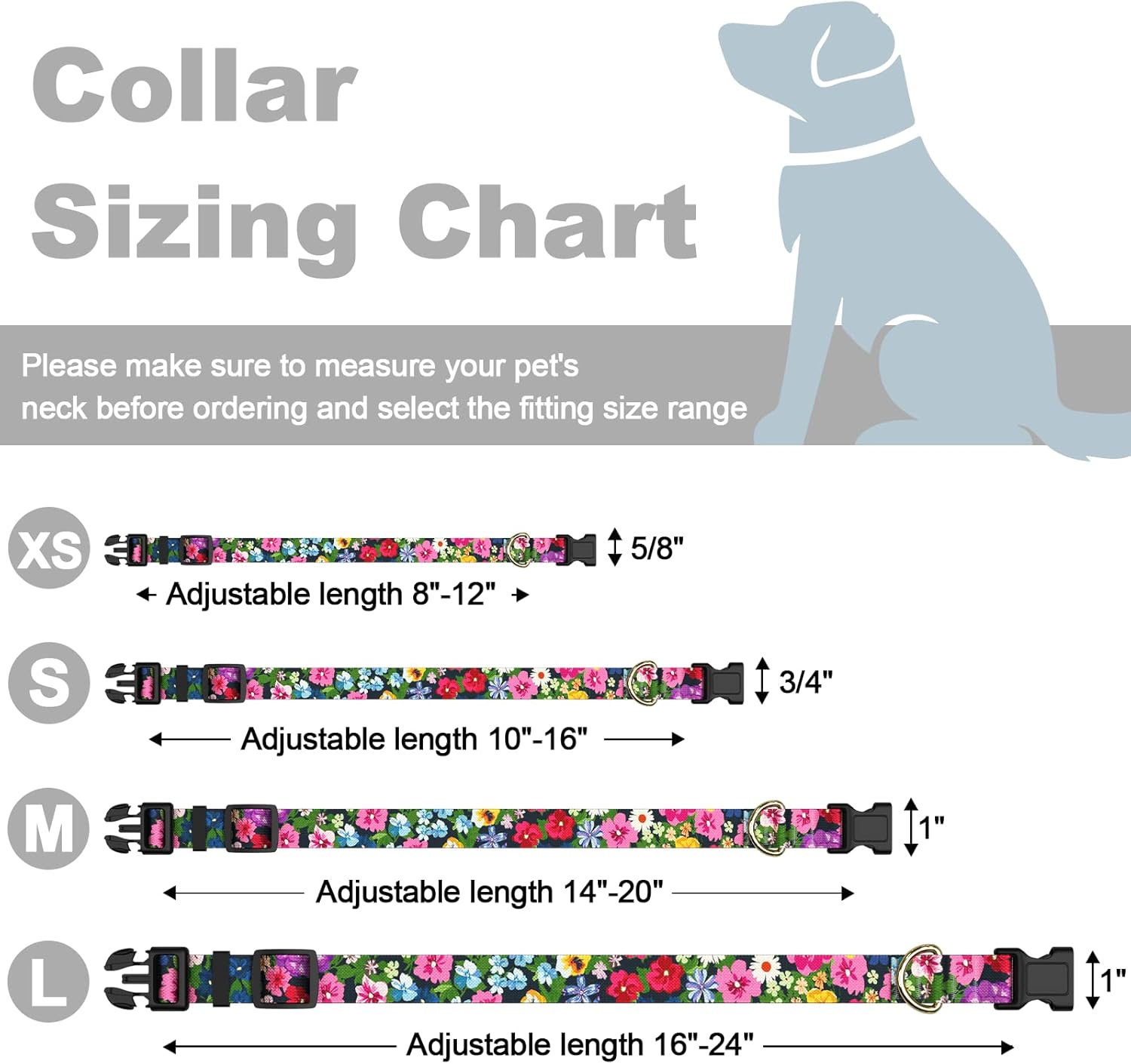 Dog Collar for Small Dogs, Cute Floral Heavy Duty Adjustable Puppy Collar with Quick Release Buckle for Boy Girl & Female, Pet Accessories for Walking Running, S Length 3/4" Width, Elegant