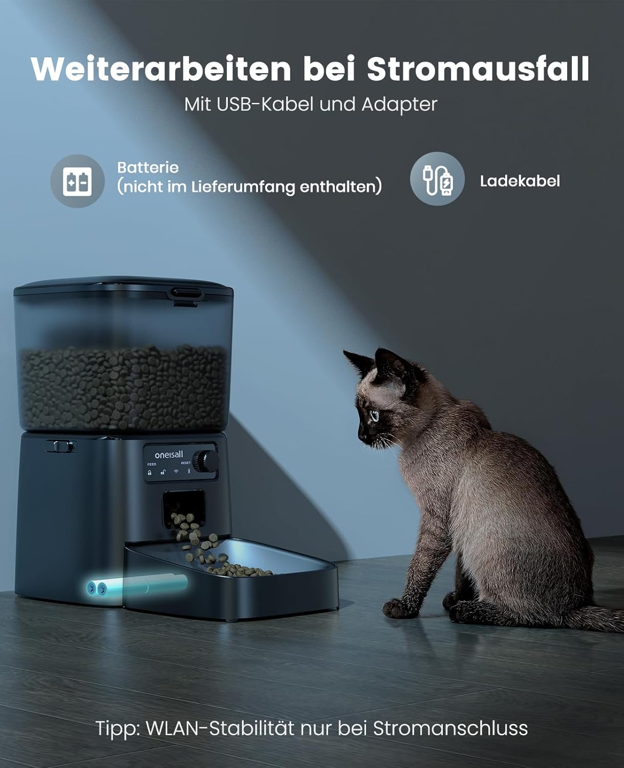 Automatic Cat Feeder, 3.5L Smart Timed Pet Feeder Dry Food Dispenser with Desiccant Bag for Cats/Dogs, App Control,1-12 Meals a Day,10S Meal Call,Dual Power,Stainless Steel Bowl(Black)