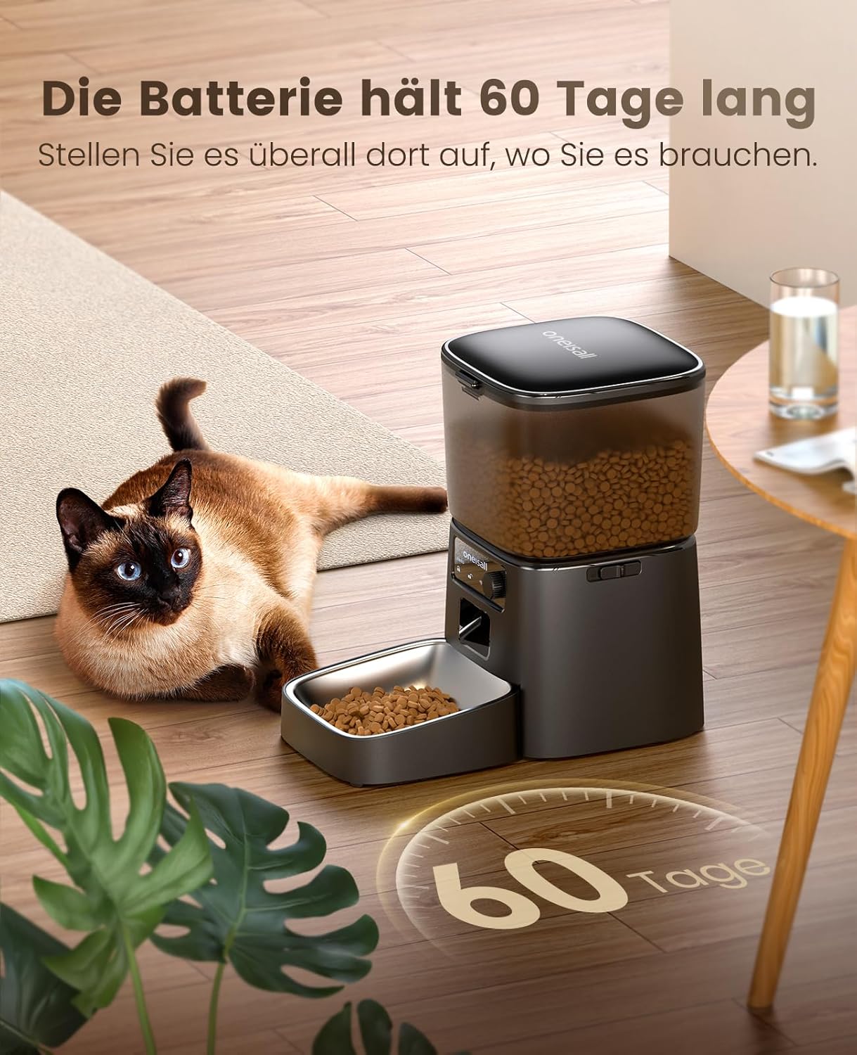 Automatic Cat Feeder, 3.5L Smart Timed Pet Feeder Dry Food Dispenser with Desiccant Bag for Cats/Dogs, App Control,1-12 Meals a Day,10S Meal Call,Dual Power,Stainless Steel Bowl(Black)