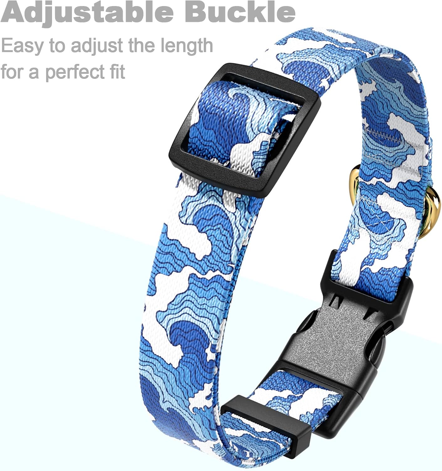 Dog Collar for Small Dogs, Cute Heavy Duty Adjustable Puppy Collar with Quick Release Buckle for Boy Girl & Female, Pet Accessories for Walking Running, S Length 3/4" Width, Japanese Style Wave