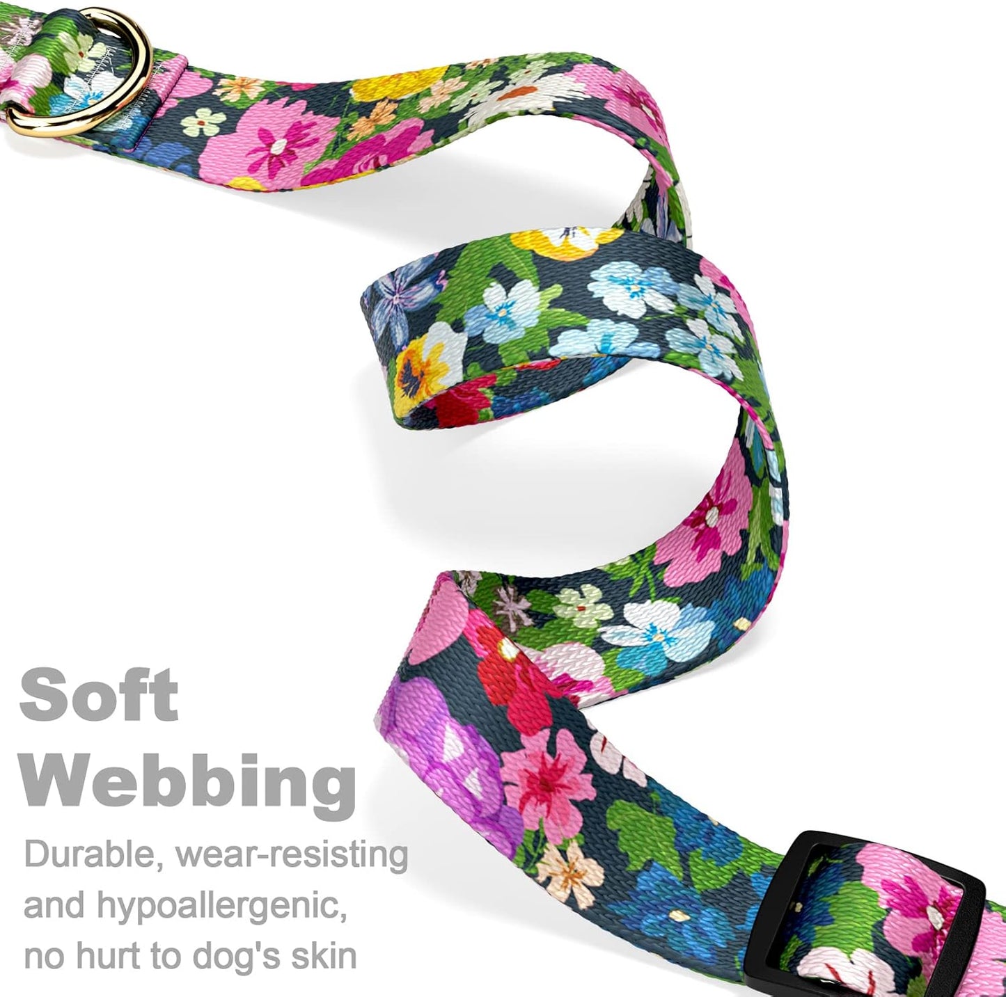 Dog Collar for Small Dogs, Cute Floral Heavy Duty Adjustable Puppy Collar with Quick Release Buckle for Boy Girl & Female, Pet Accessories for Walking Running, S Length 3/4" Width, Elegant