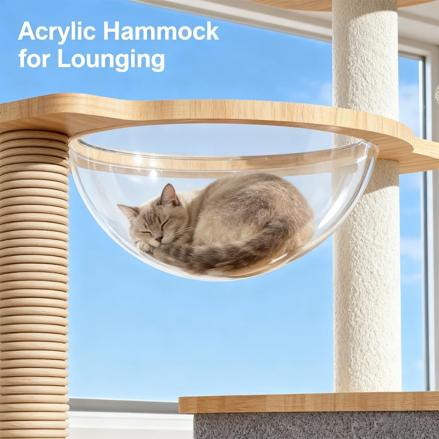 Wooden Cat Tree, 150Cm/130Cm/120Cm Cat Furniture with Scratching Posts, Modern Cat Tower with Hammocks, Toys, Cat Condo Modern Environmental-Friendly Woodcraft Style (1.2M)