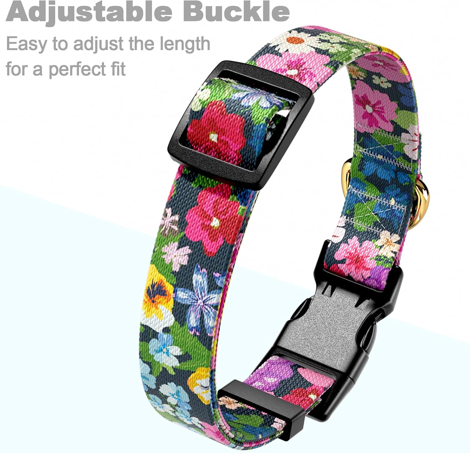 Dog Collar for Small Dogs, Cute Floral Heavy Duty Adjustable Puppy Collar with Quick Release Buckle for Boy Girl & Female, Pet Accessories for Walking Running, S Length 3/4" Width, Elegant