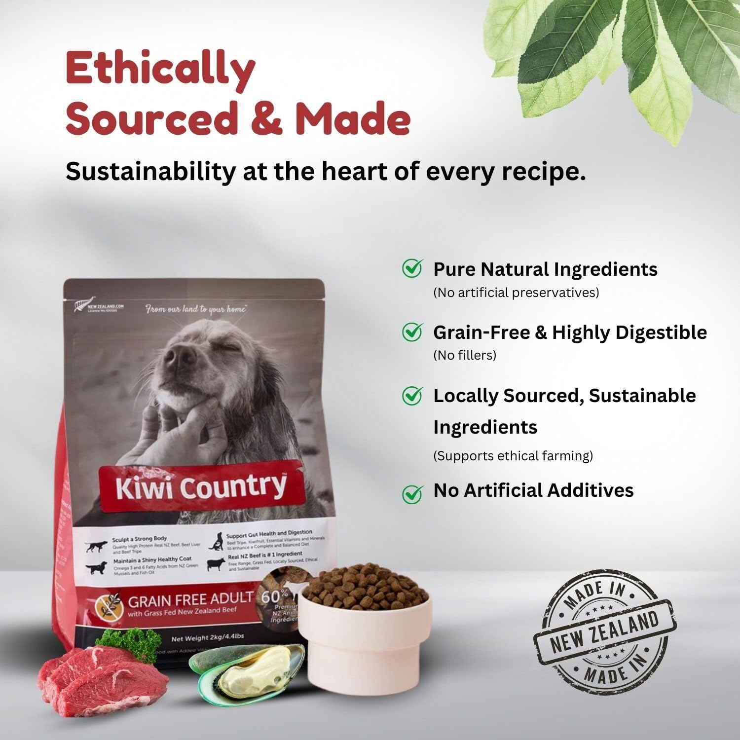 Grain-Free Beef Dry Dog Food, 2Kg, Grass-Fed Beef, Nutrient-Dense Formula, High-Protein, Natural Dog Food Made in New Zealand – for All Breeds & Sensitive Stomachs - 2Kg