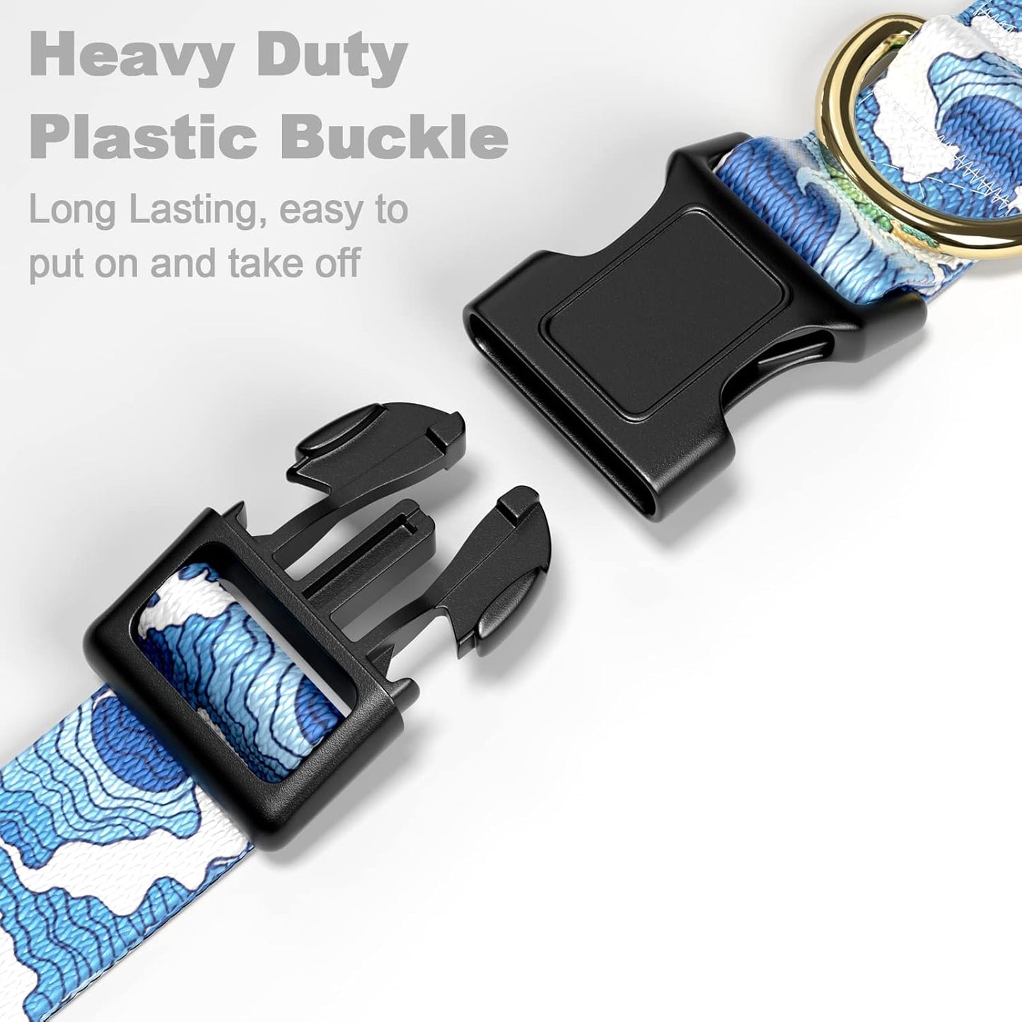 Dog Collar for Small Dogs, Cute Heavy Duty Adjustable Puppy Collar with Quick Release Buckle for Boy Girl & Female, Pet Accessories for Walking Running, S Length 3/4" Width, Japanese Style Wave