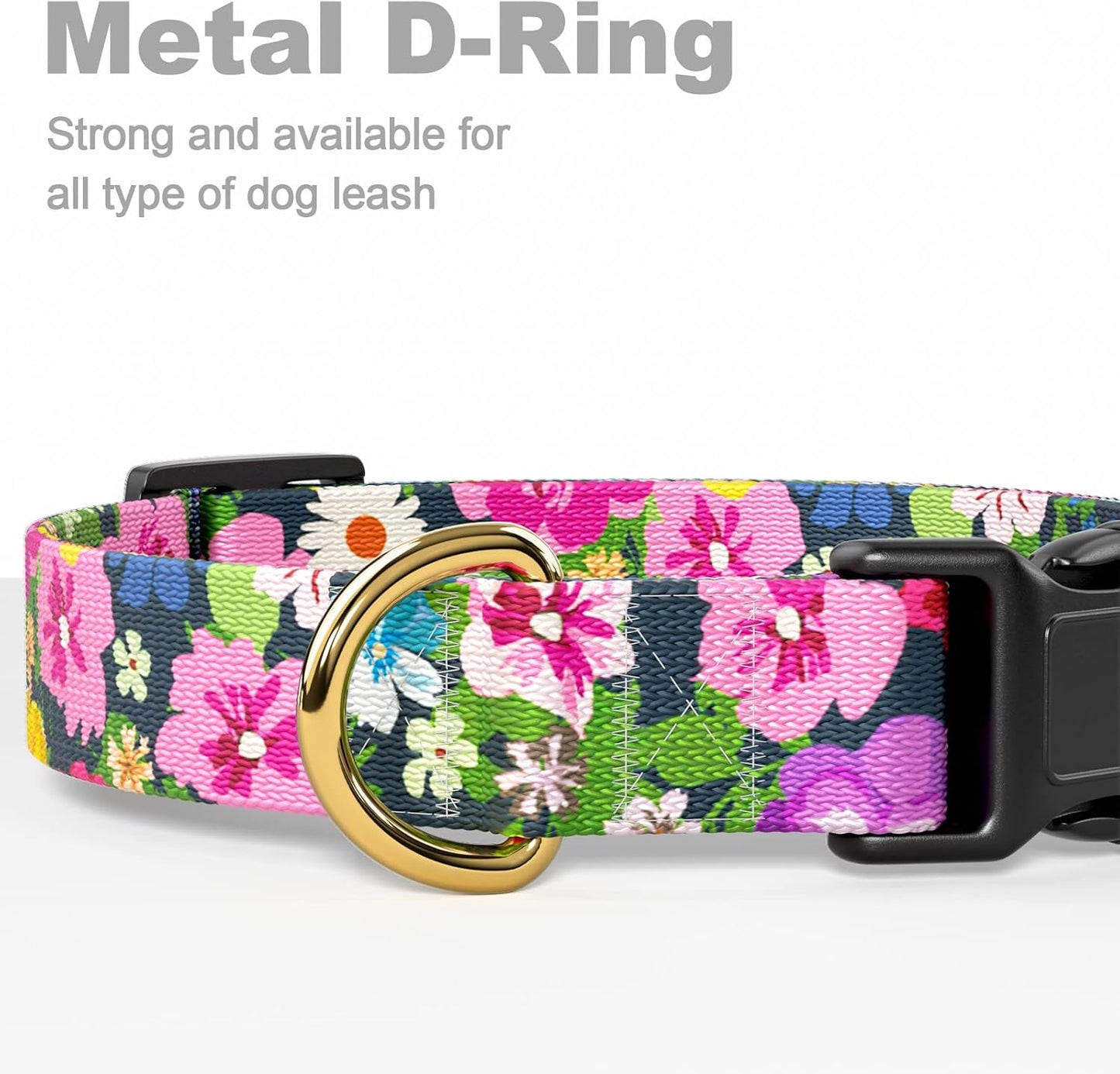 Dog Collar for Small Dogs, Cute Floral Heavy Duty Adjustable Puppy Collar with Quick Release Buckle for Boy Girl & Female, Pet Accessories for Walking Running, S Length 3/4" Width, Elegant