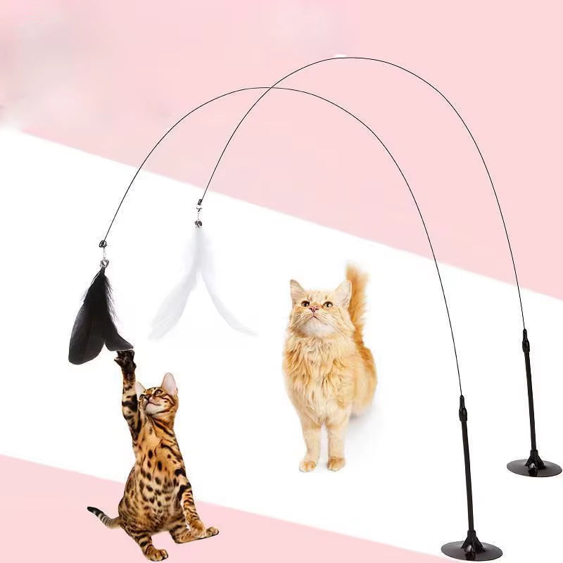Cat Toys Interactive Cat Toy Steel Wire Feather Toys for Cats Stick Suction Cup Feather Cats Toy with Bell Teaser Pet Products