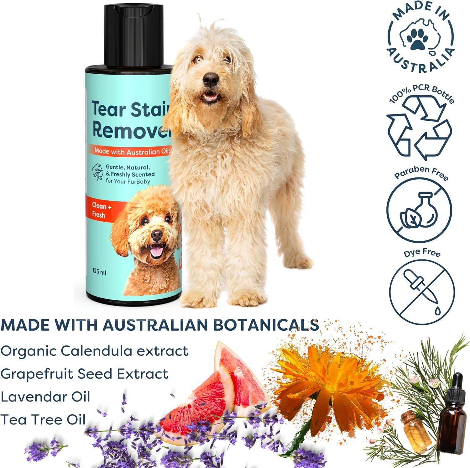 Tear Stain Remover for Dogs |  125 Ml of Gentle, Freshly Scented All Natural Cleaner