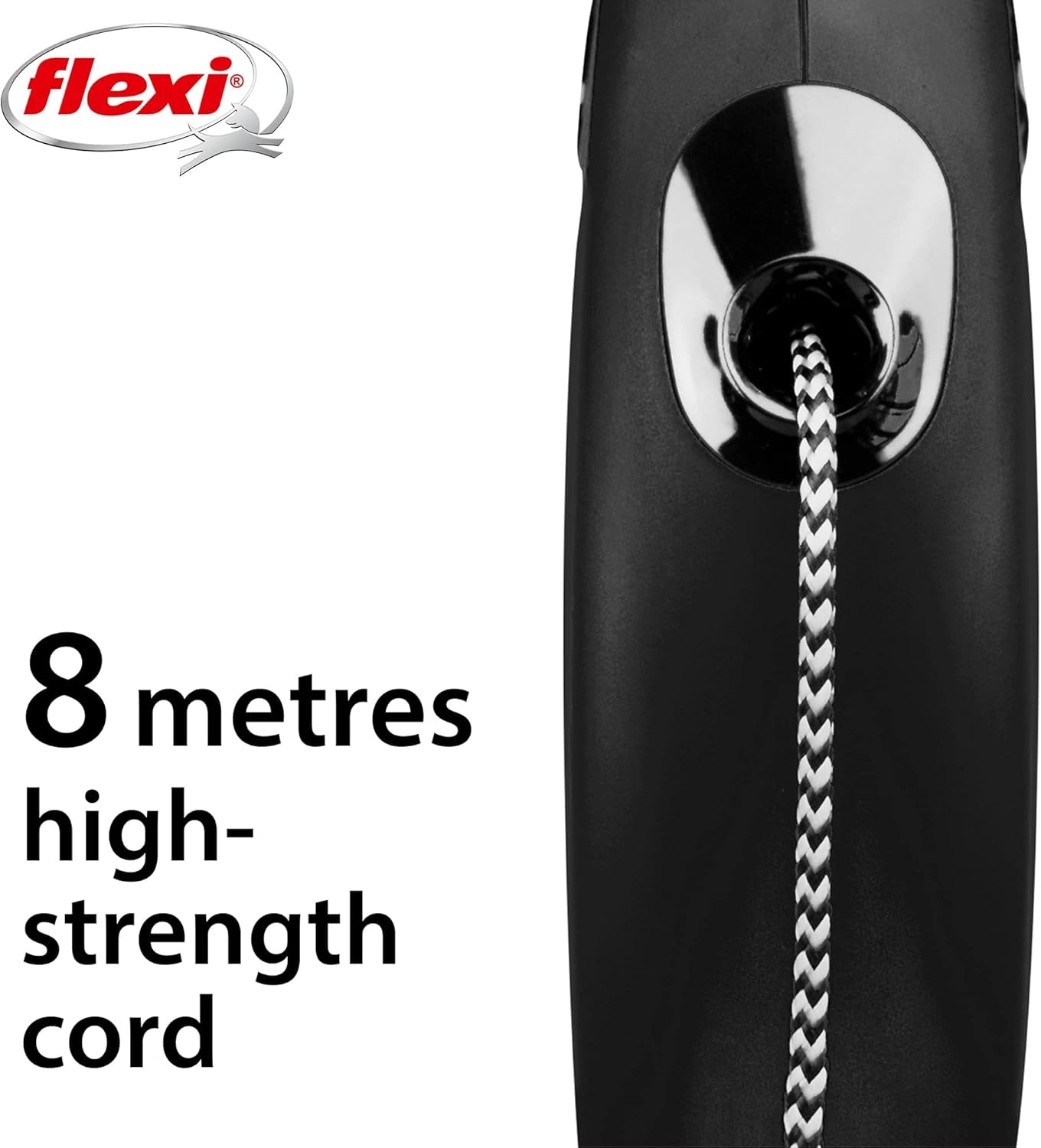 Classic Cord Retractable Dog Lead Black Medium 8 Metres