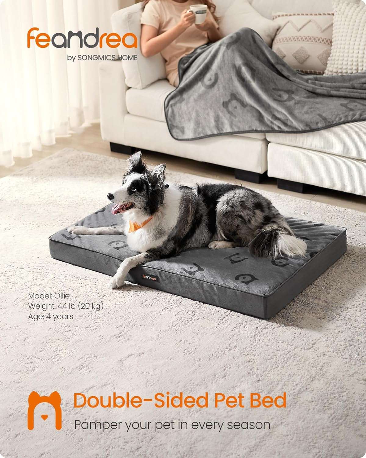 Orthopedic Dog Bed, Large Washable Dog Bed Mattress for Dog Crate, Double-Sided Egg Crate Foam Pet Bed with Waterproof Removable Cover, Side Handle, XL, 105 X 73 X 10 Cm, Dove Grey PGW243G01