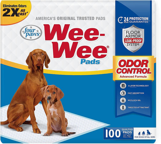 Wee-Wee Odor Control Advanced Formula Unscented Pee Pads for Dogs & Puppies, Leak-Proof Housebreaking Potty Training Floor Protection, 22" X 23", 100 Count