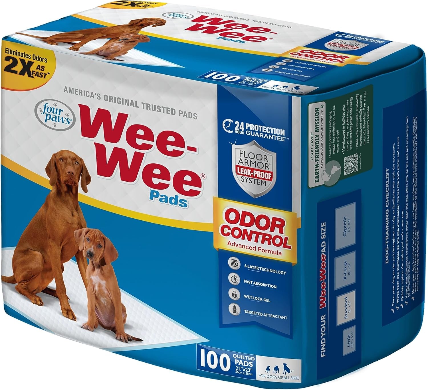 Wee-Wee Odor Control Advanced Formula Unscented Pee Pads for Dogs & Puppies, Leak-Proof Housebreaking Potty Training Floor Protection, 22" X 23", 100 Count