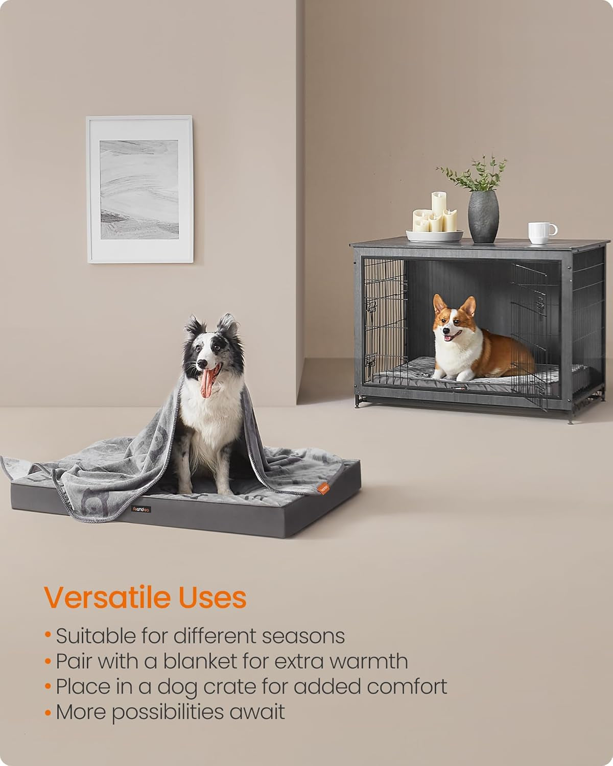 Double-Sided Dog Bed, Leakproof Dog Sofa Bed for Medium Dogs, Egg Crate Foam Pet Bed with Removable Washable Cover, Side Handle, L, 91 X 68 X 8 Cm, Dove Grey PGW242G01