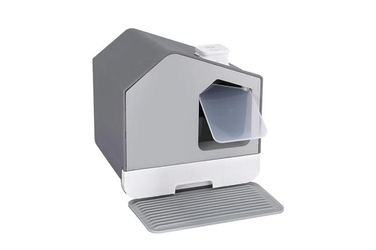 I.Pet Cat Litter Box Large Tray Kitty Toilet Enclosed Cat Litter Box Hooded Scoop Mat Grey
