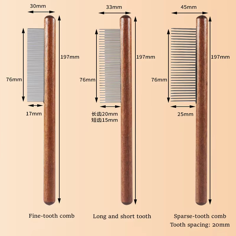 Pet Comb with Rounded Ends Stainless Steel Teeth for Long and Short Haired Cats Wooden Handle Cat Dog Combs Pet Grooming Tool