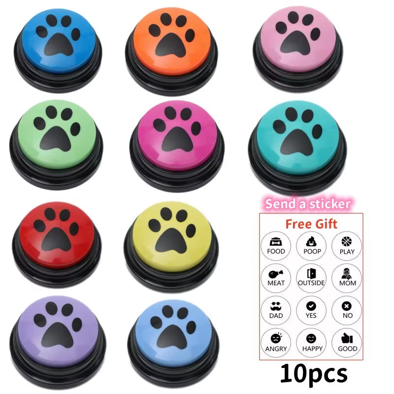 4/8/10Pcs Dog Squeak Toys with Cute Claw Print Button Recordable Pet Communication Dog Toys Dog Talking Button Dog Accessories