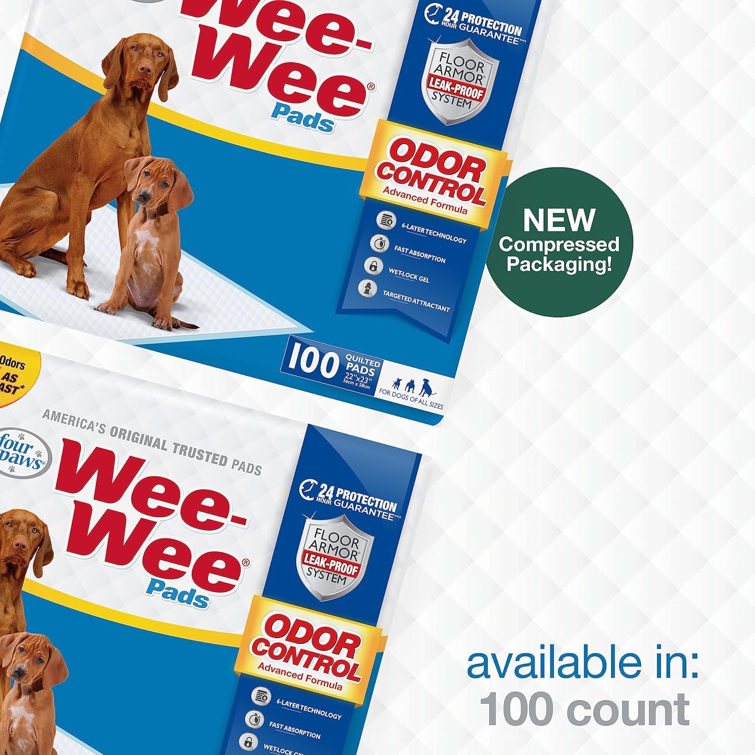 Wee-Wee Odor Control Advanced Formula Unscented Pee Pads for Dogs & Puppies, Leak-Proof Housebreaking Potty Training Floor Protection, 22" X 23", 100 Count