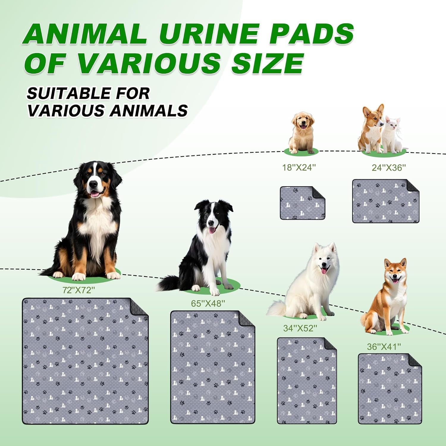 Washable Pee Pads for Dogs Mat, 4 Pack Absorbent Reusable Training Dog Pads Pet Puppy Pads, Non-Slip Potty Pads for Whelping, Playpen, Crate, Bed, Grey 18"X24"