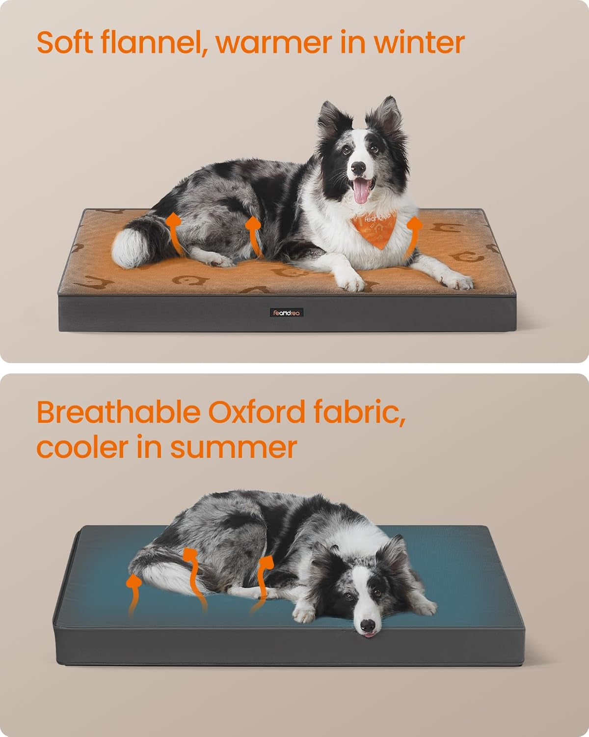 Orthopedic Dog Bed, Large Washable Dog Bed Mattress for Dog Crate, Double-Sided Egg Crate Foam Pet Bed with Waterproof Removable Cover, Side Handle, XL, 105 X 73 X 10 Cm, Dove Grey PGW243G01