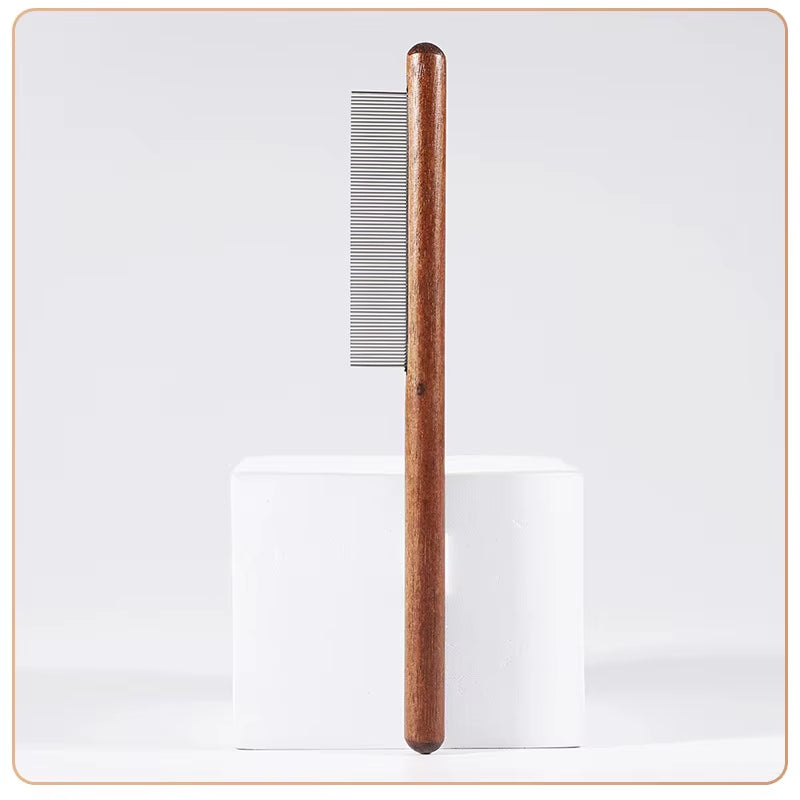 Pet Comb with Rounded Ends Stainless Steel Teeth for Long and Short Haired Cats Wooden Handle Cat Dog Combs Pet Grooming Tool