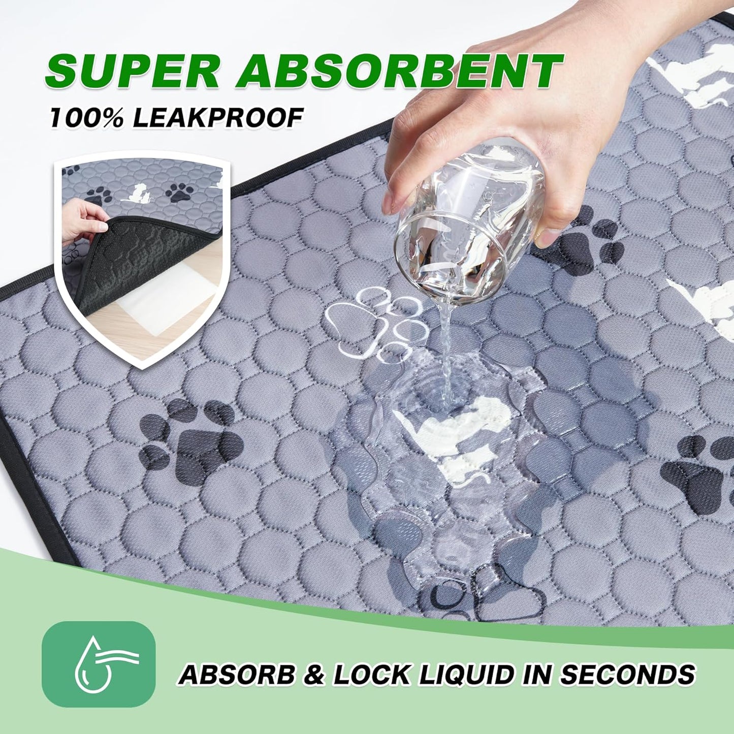 Washable Pee Pads for Dogs Mat, 4 Pack Absorbent Reusable Training Dog Pads Pet Puppy Pads, Non-Slip Potty Pads for Whelping, Playpen, Crate, Bed, Grey 18"X24"