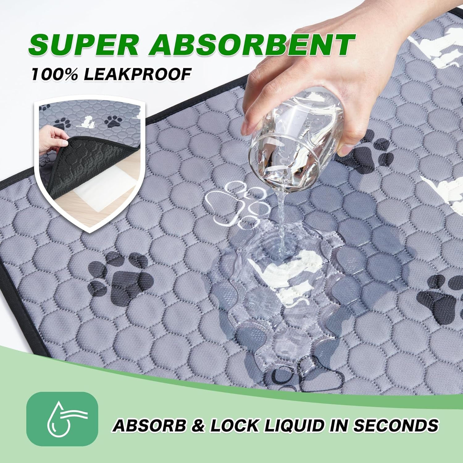 Washable Pee Pads for Dogs Mat, 4 Pack Absorbent Reusable Training Dog Pads Pet Puppy Pads, Non-Slip Potty Pads for Whelping, Playpen, Crate, Bed, Grey 18"X24"
