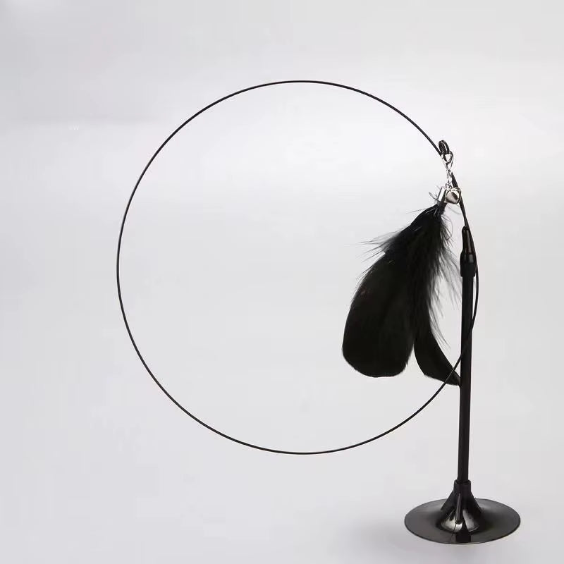 Cat Toys Interactive Cat Toy Steel Wire Feather Toys for Cats Stick Suction Cup Feather Cats Toy with Bell Teaser Pet Products