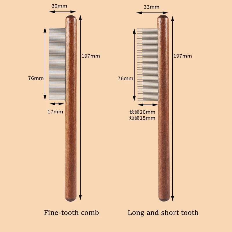 Pet Comb with Rounded Ends Stainless Steel Teeth for Long and Short Haired Cats Wooden Handle Cat Dog Combs Pet Grooming Tool