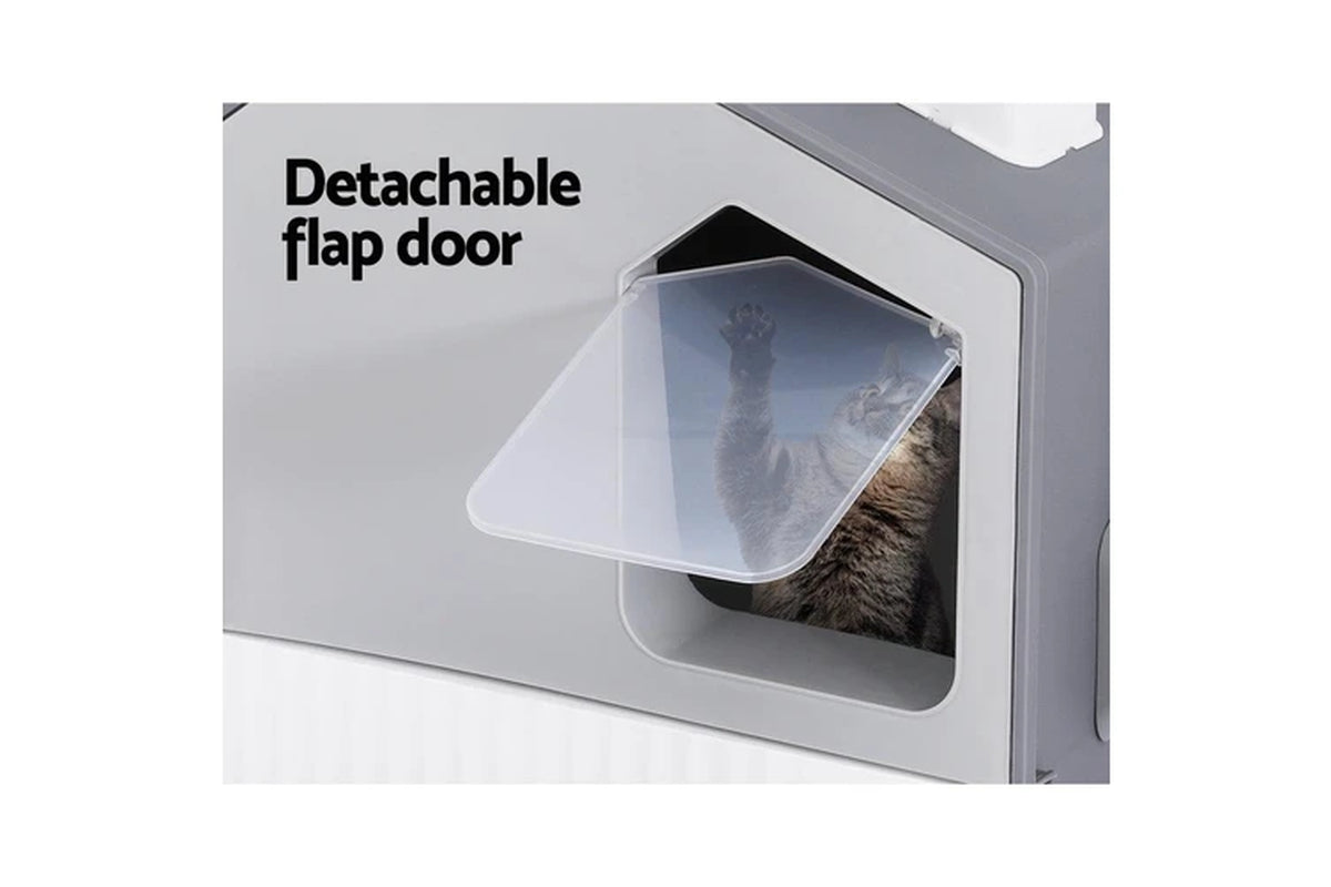 I.Pet Cat Litter Box Large Tray Kitty Toilet Enclosed Cat Litter Box Hooded Scoop Mat Grey